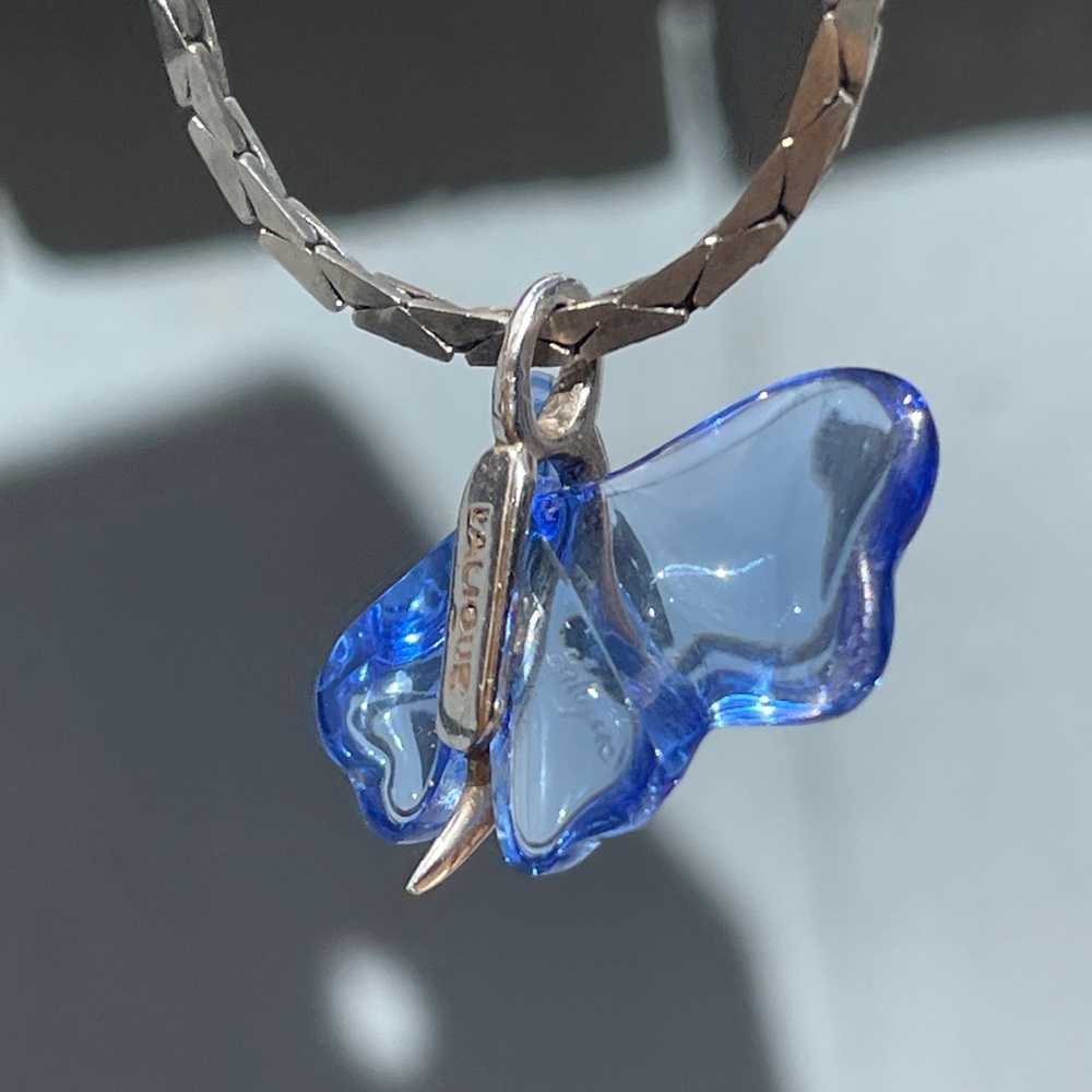 LALIQUE Papillons Butterfly Crystal Necklace blue pendant Sterling silver used - Picture 6 of 13